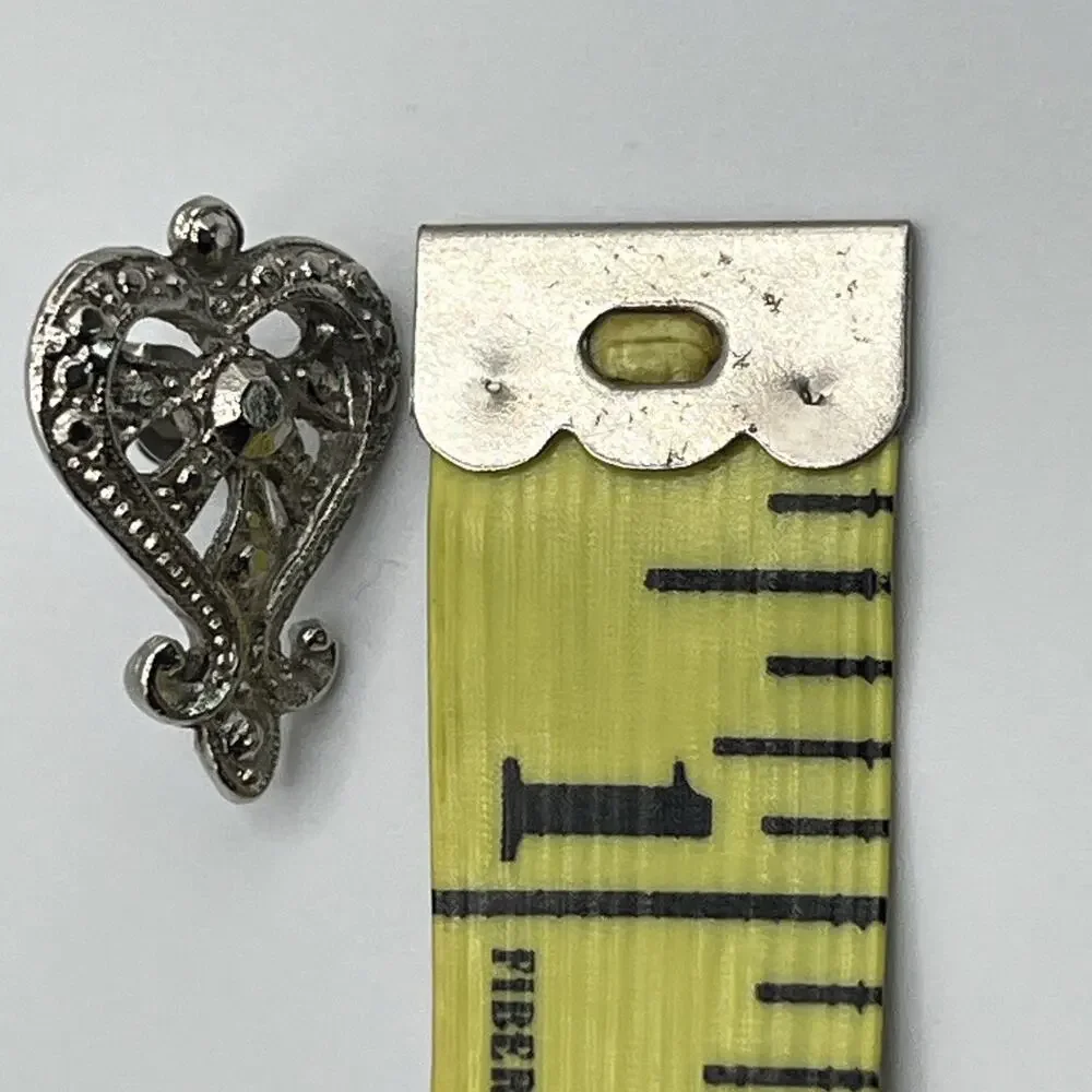 Silver Tone Ornate Filigree Scroll Heart Stud Earrings Regal Victorian Revival